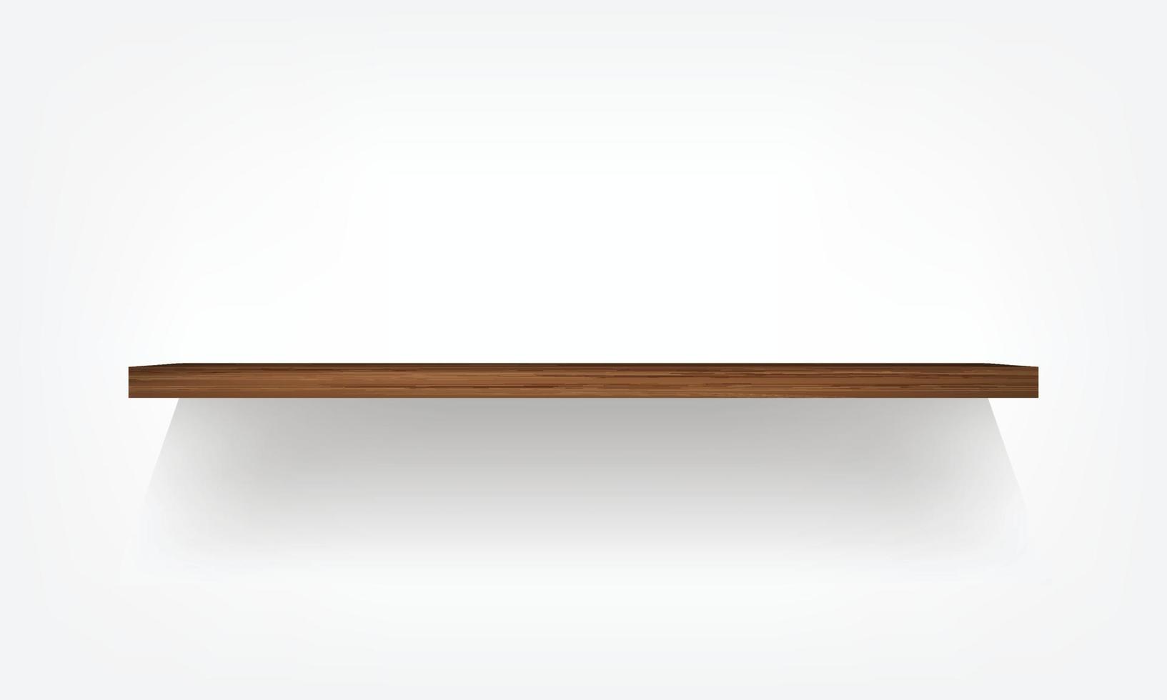 Empty wood shelf on white background with soft shadow. 3D empty wooden shelves on white wall. Vector illustration.