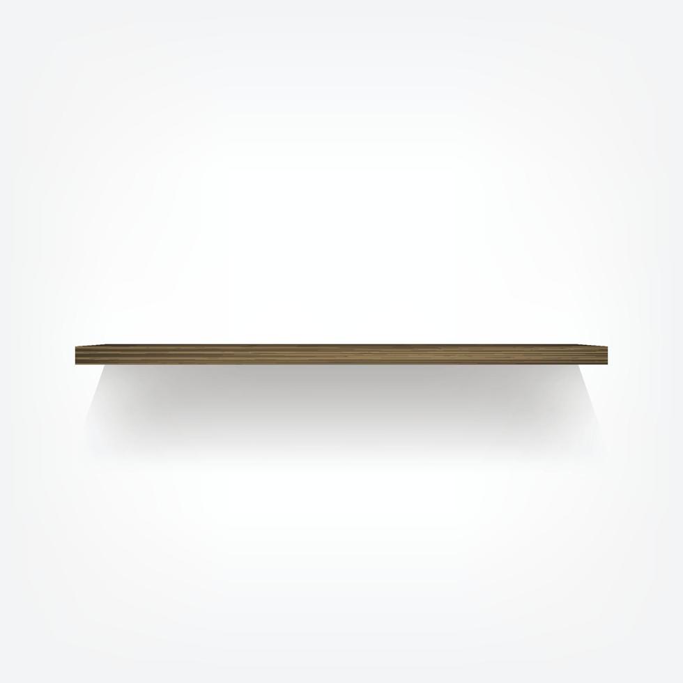 vacío madera estante en blanco antecedentes con suave sombra. 3d vacío de madera estantería en blanco pared. vector ilustración.