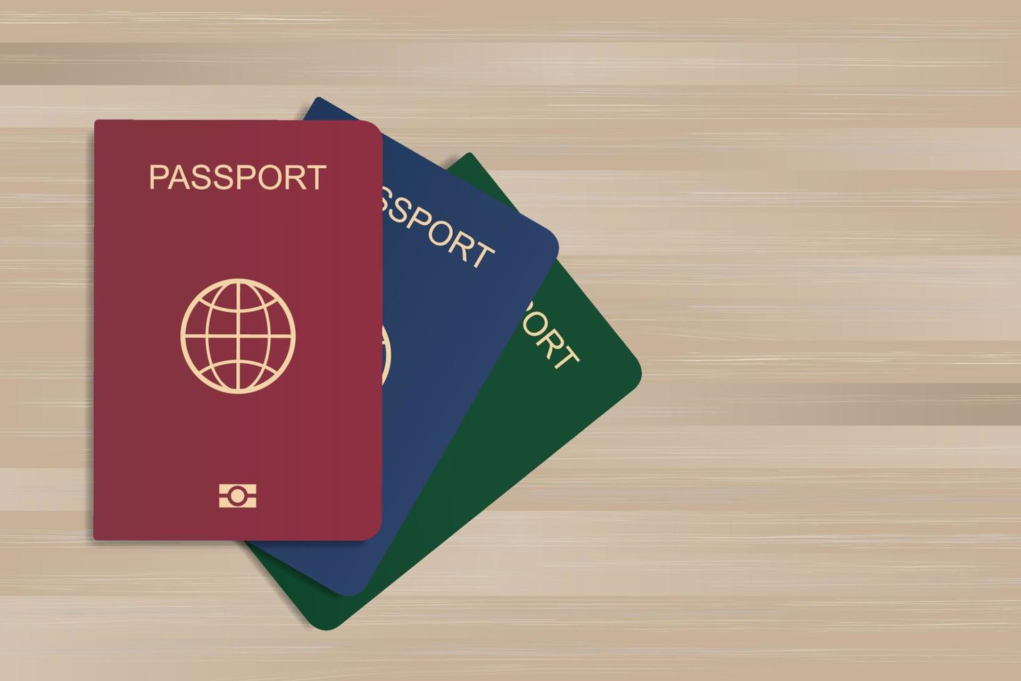 juego de pasaporte sobre fondo de madera. vector. vector