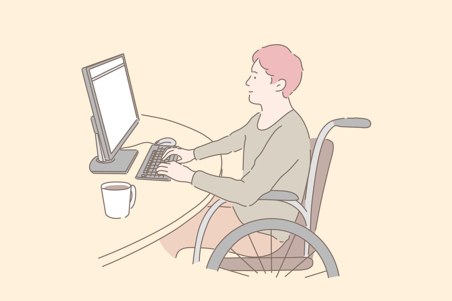 Disabled individual at work concept vector