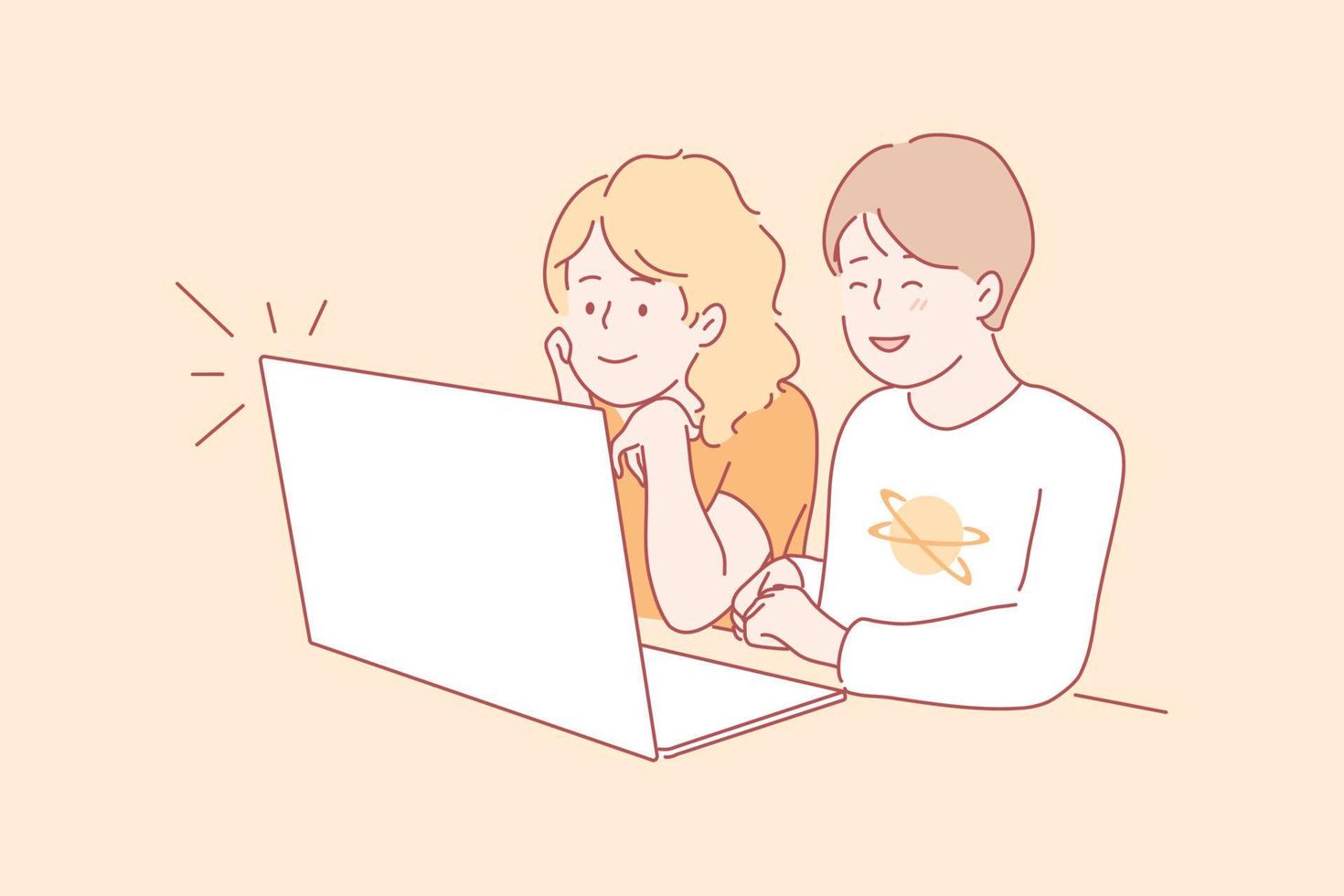 Children watching videos concept vector