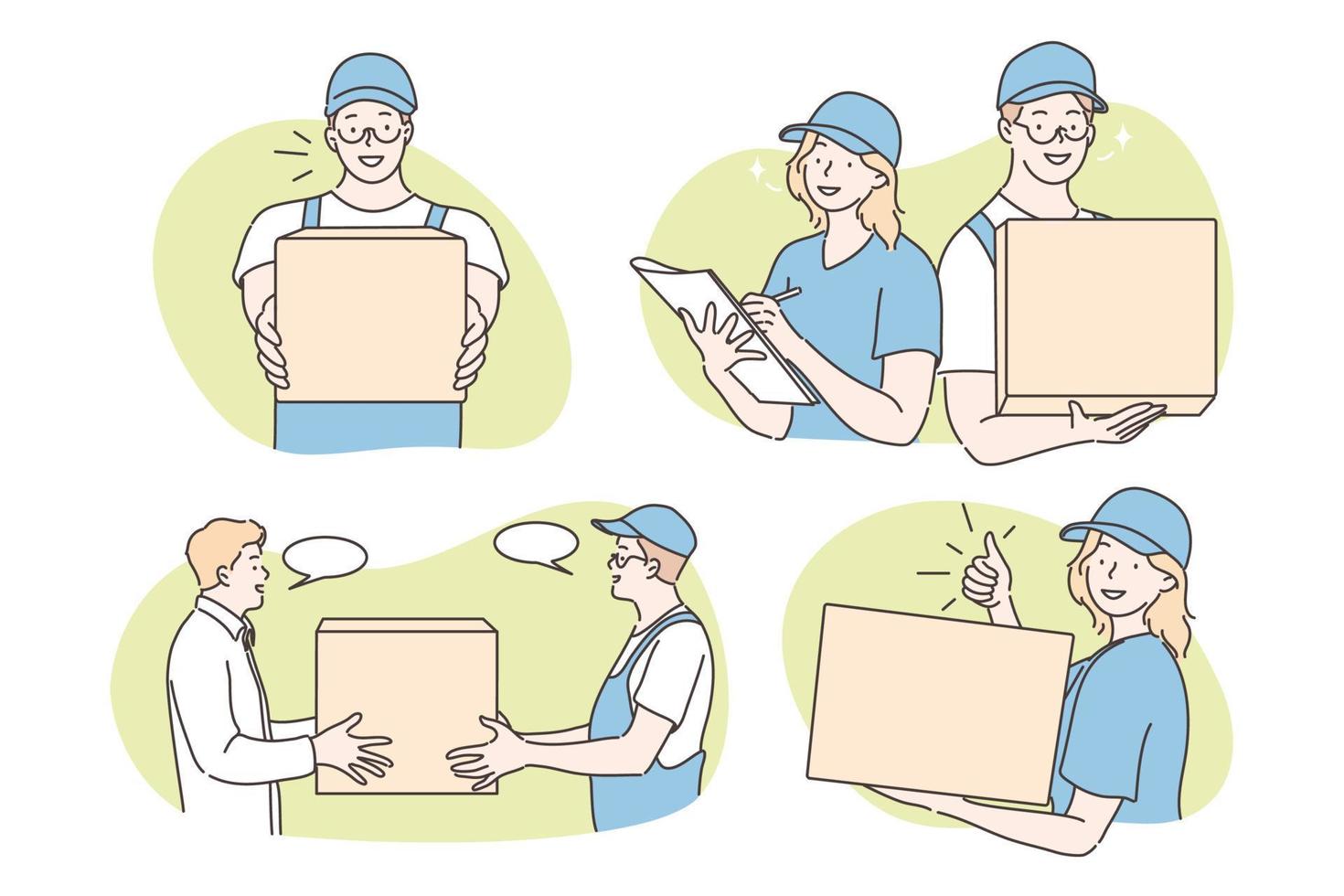 paquete o empaquetar entrega, mensajero Servicio conjunto concepto vector