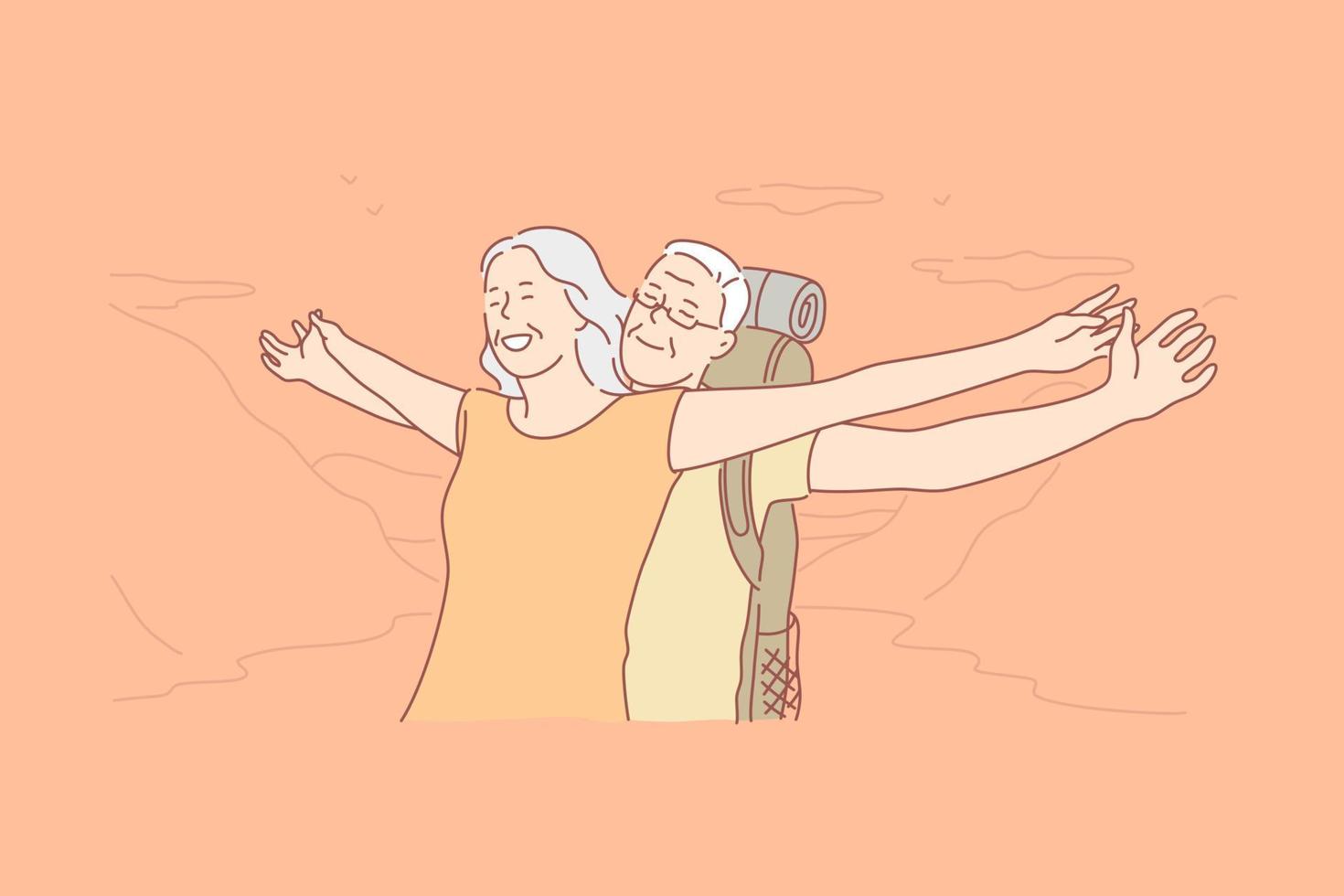 Elderly tourists, aged people outdoor concept vector