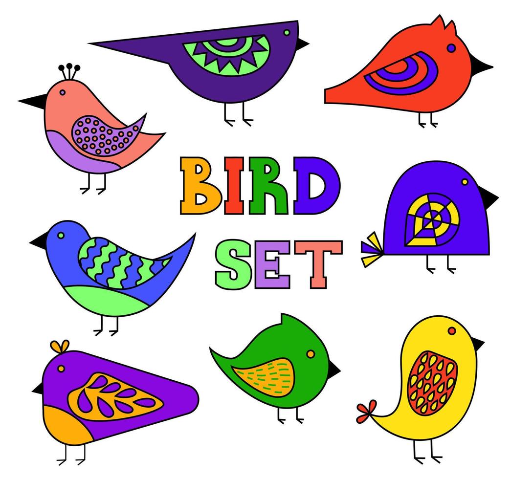 conjunto de resumen de colores aves aislado en un blanco antecedentes. decorativo impresión para embalaje, fondo de pantalla, tela. vector colección de diseño elementos
