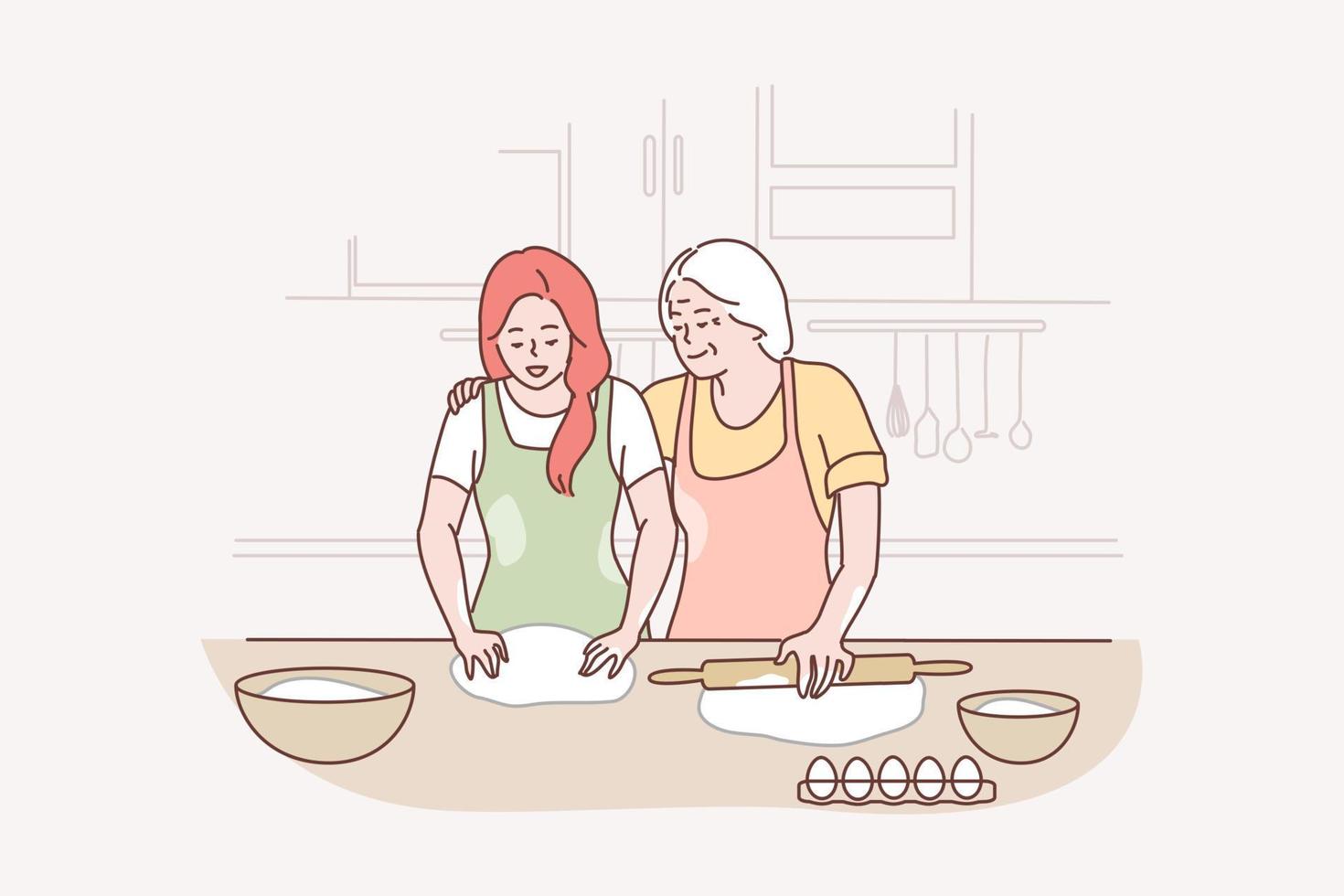 Family, motherhood, cooking, recreation, leisure, love concept vector