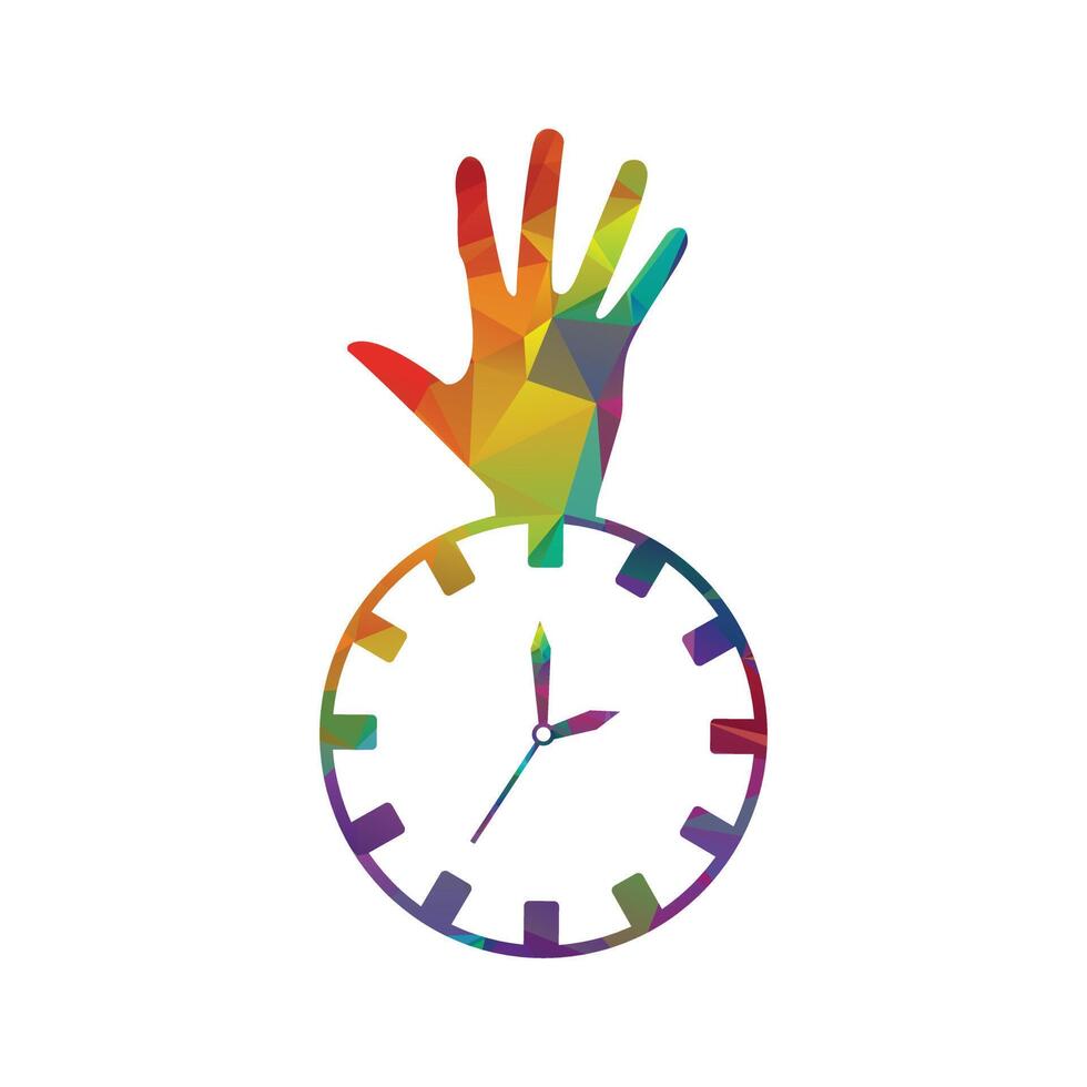 Clock and hand vector logo design template. Time icon. Time icon.