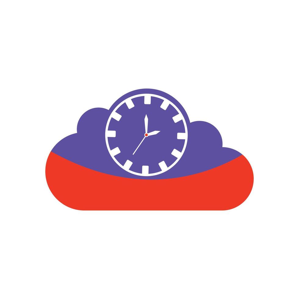 Clock and cloud icon. Flat color design. Vector Illustration.