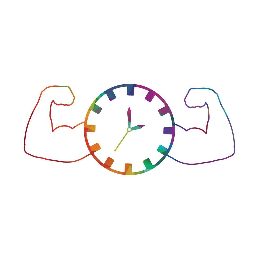 silhouette strong arm muscle with clock time to work vector illustration