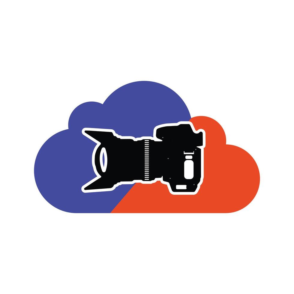 Camera and cloud icon. Flat color design. Vector Illustration.