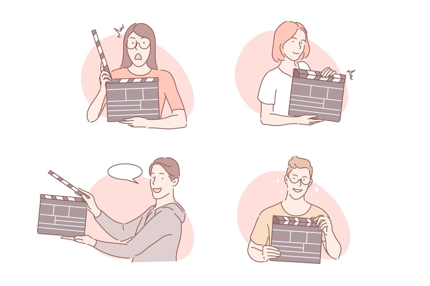 Shot, clapperboard, film production set concept vector