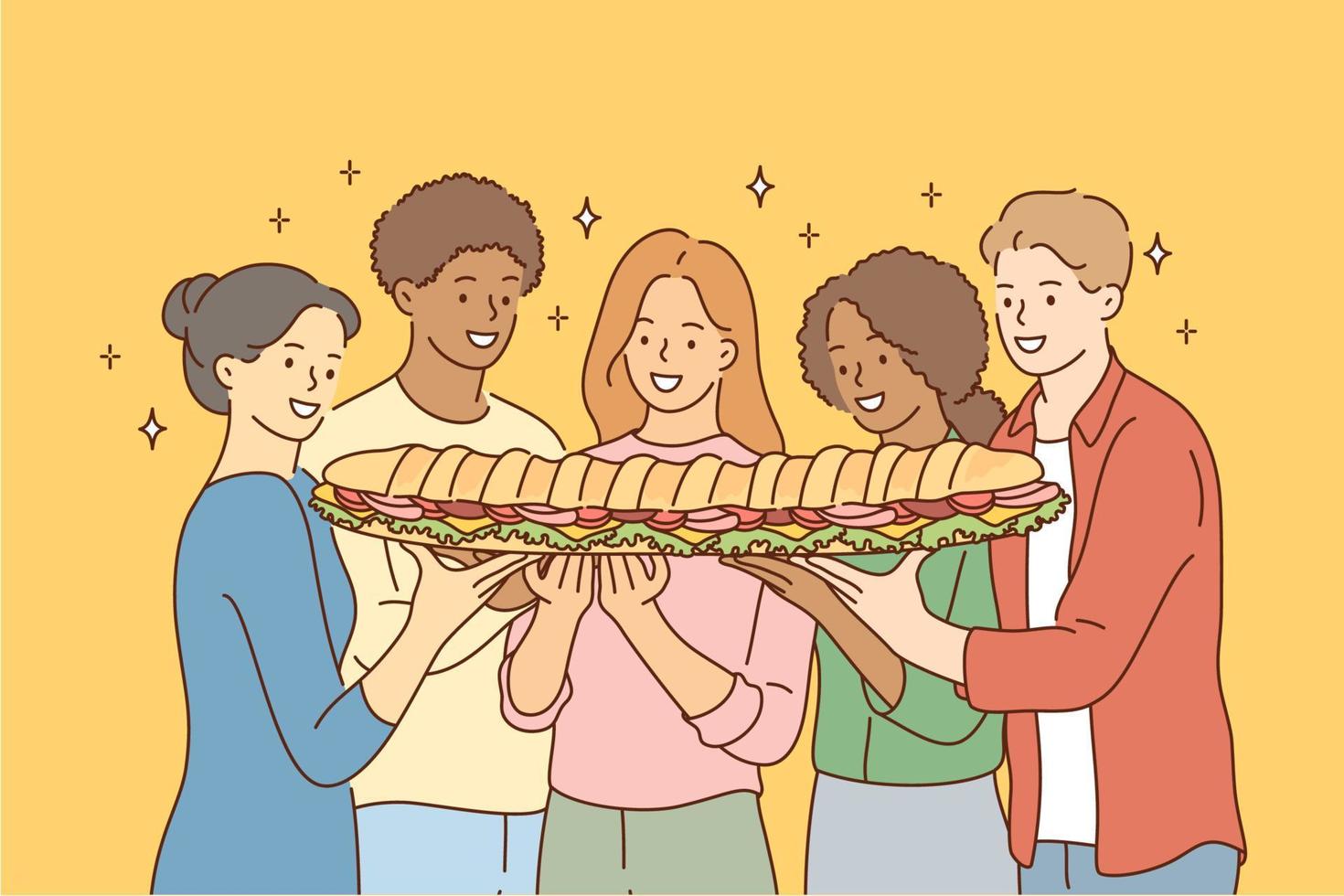 Food, friendship, togetherness, happiness, cooperation, celebration concept vector