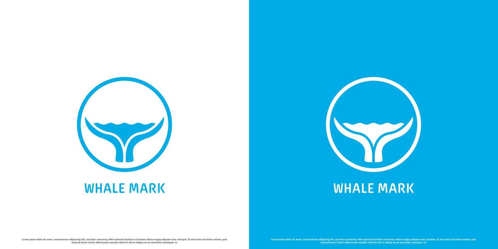 Whale tail logo design illustration. Modern simple flat whale tail creative abstract silhouette. Perfect for underwater travel company web app icon. Whale mark insignia symbol marine animal. vector
