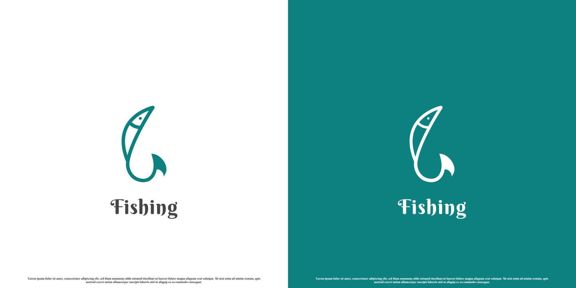 Simple fishing logo design illustration. Creative silhouette of fishing hook and fish simple minimalist flat fishing hobby fishery. Fun outdoor sport hobby design. vector