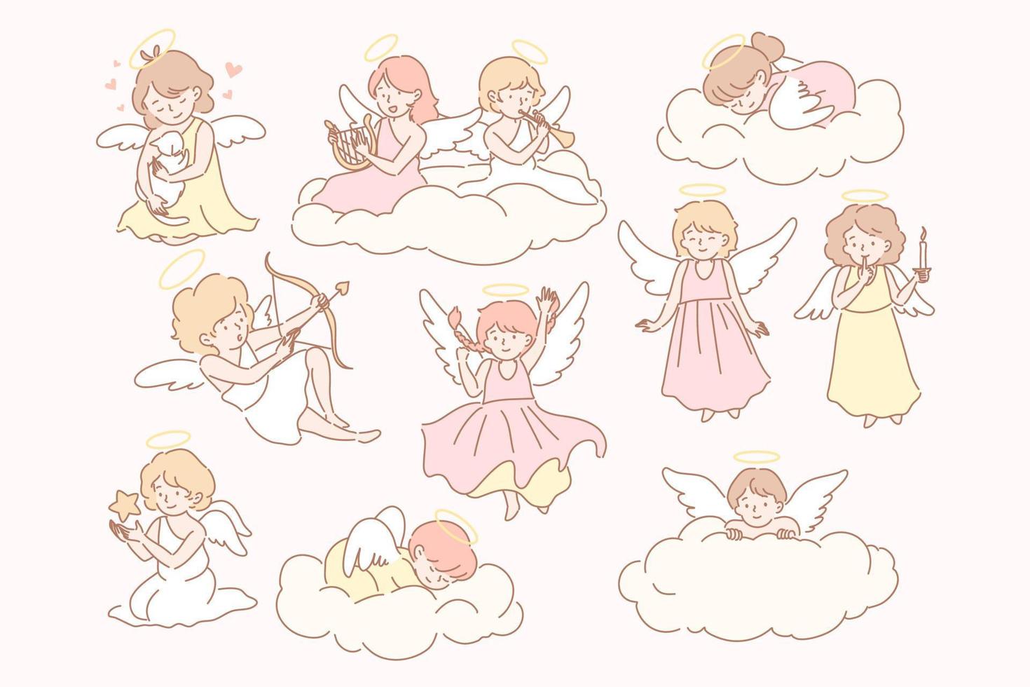 Set of baby angels cupidons concept vector