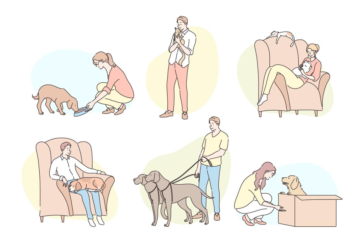 People with pets set concept vector