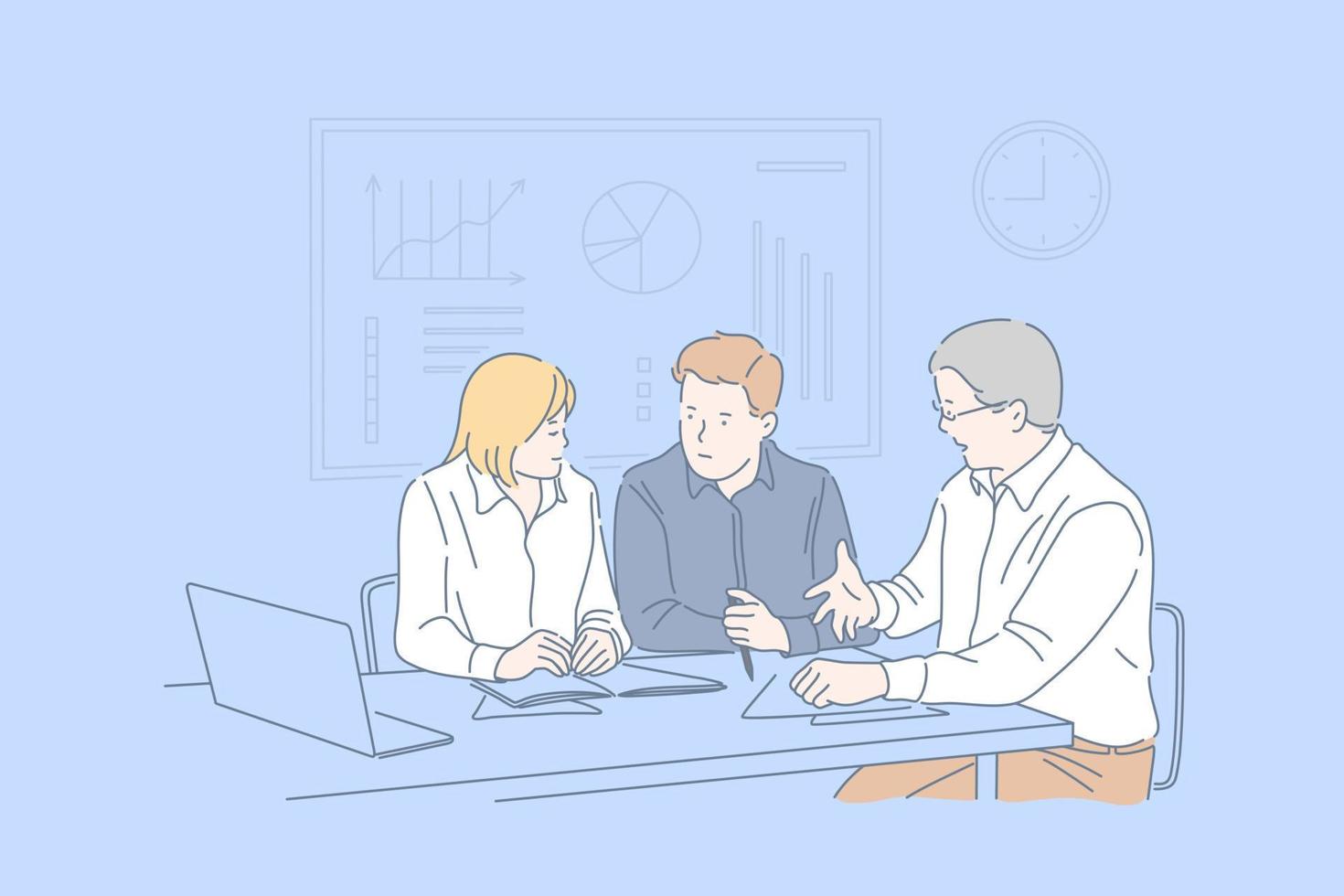 Business session, cooperation, teamwork concept vector