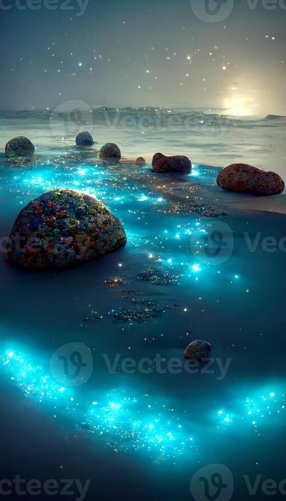 group of rocks sitting on top of a body of water. . photo