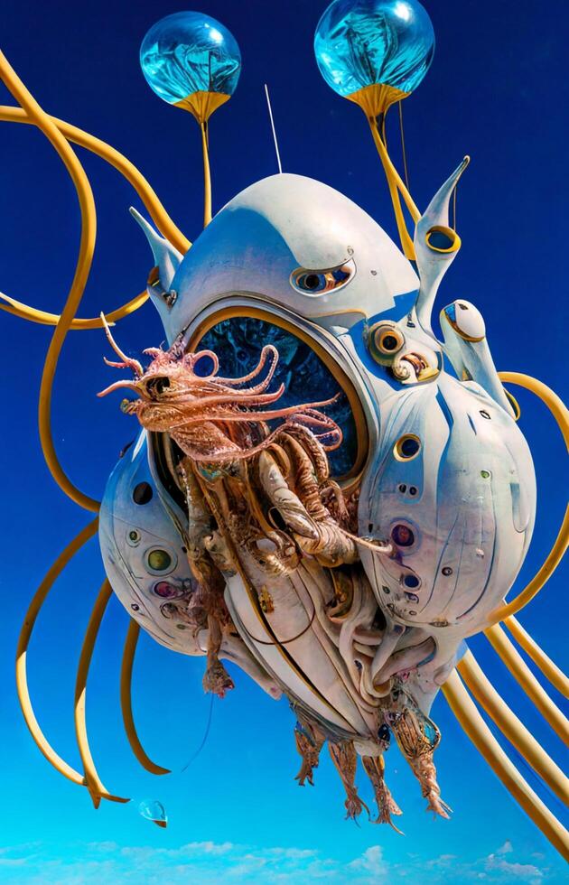 giant octopus balloon being flown in the sky. . photo