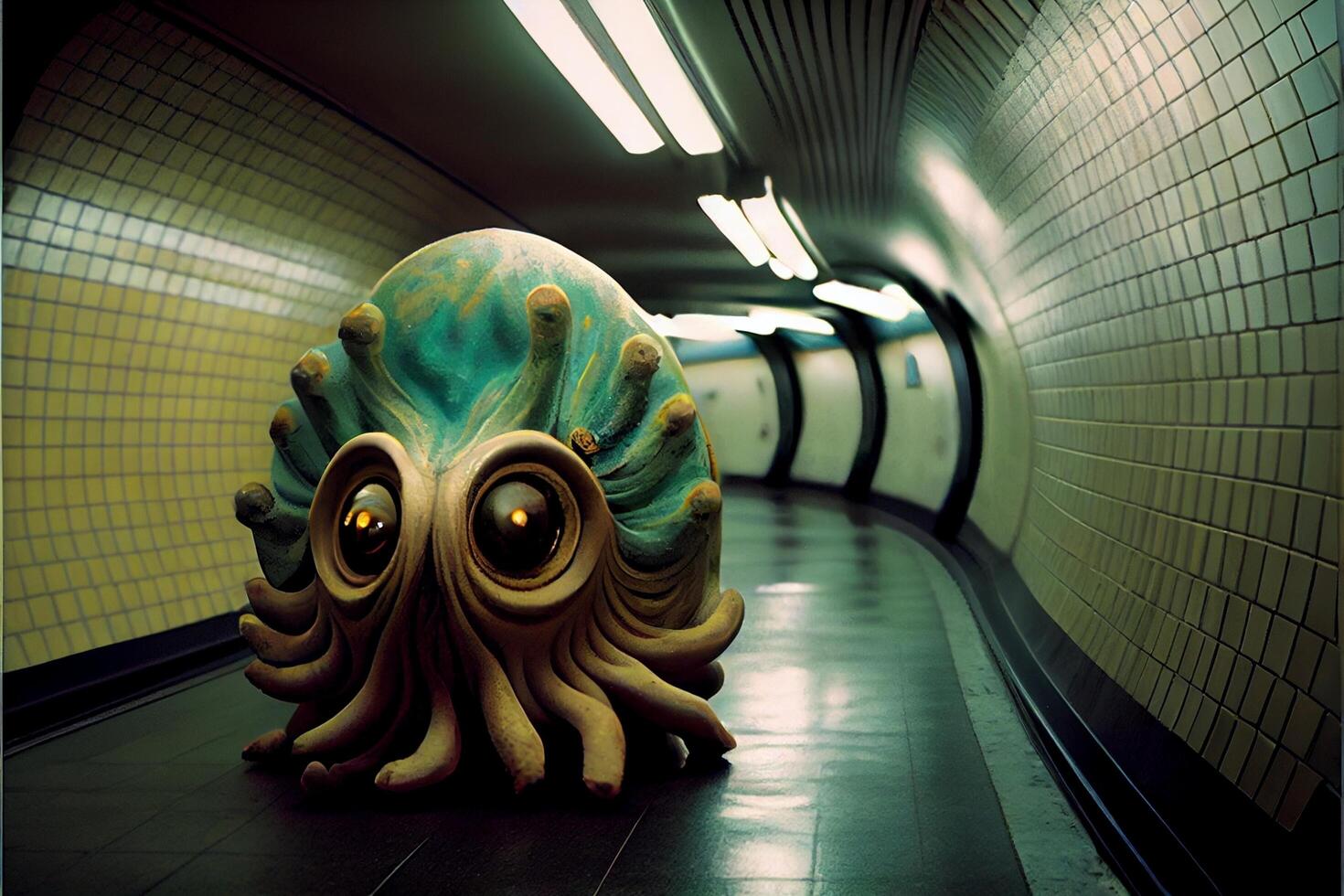 statue of an octopus in a subway station. . photo