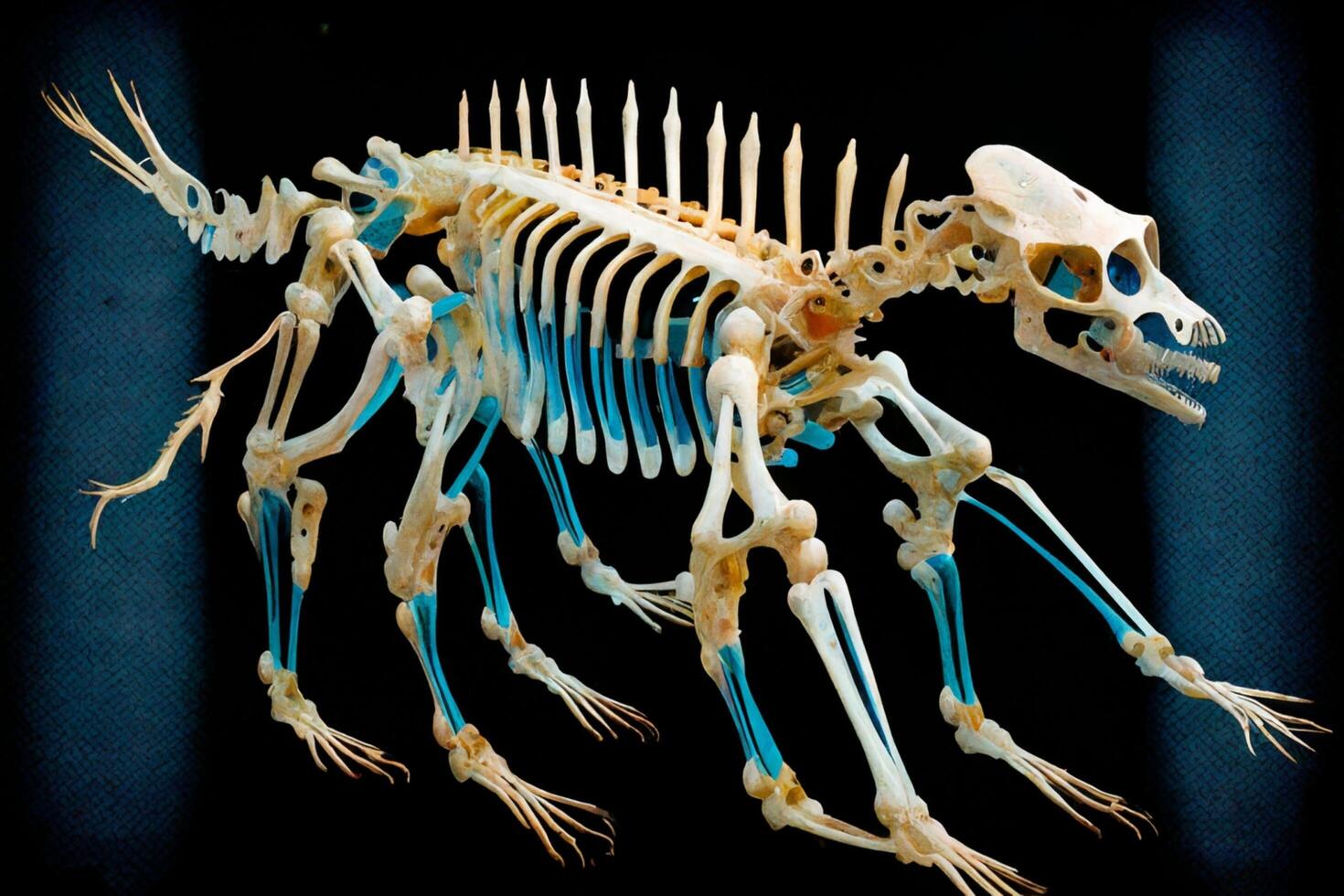 close up of a skeleton of a dog. . photo