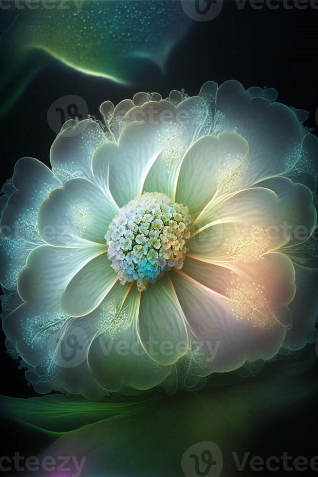 close up of a flower on a black background. . photo