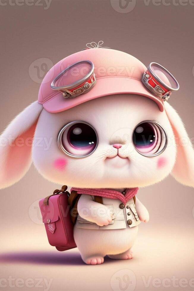 cartoon bunny wearing a hat and holding a suitcase. . photo