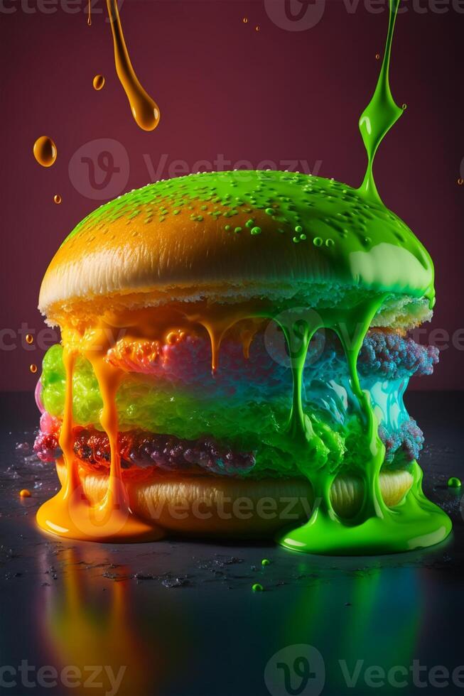 hamburger covered in green slimy. . photo