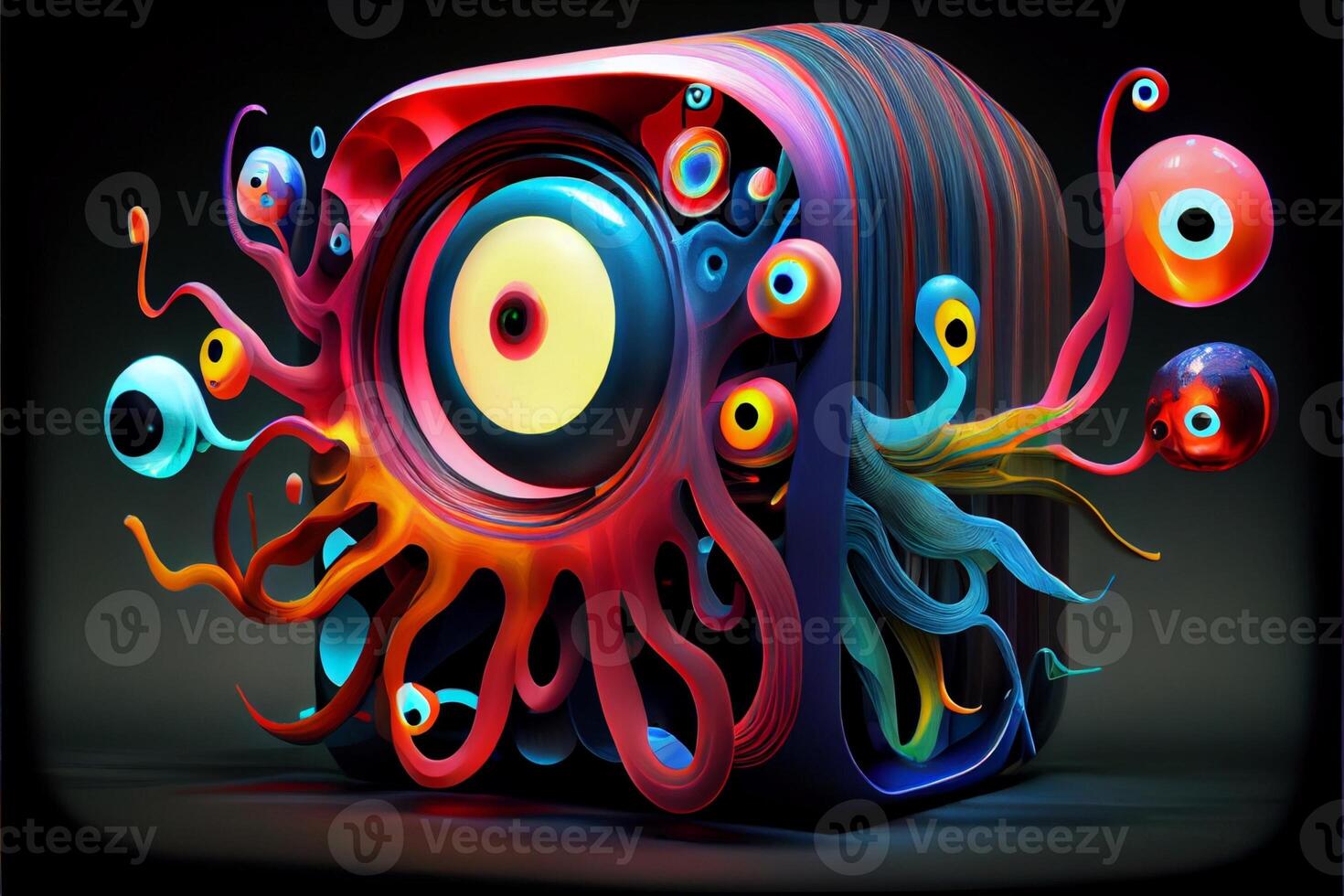 colorful object with eyes and tentacles coming out of it. . photo