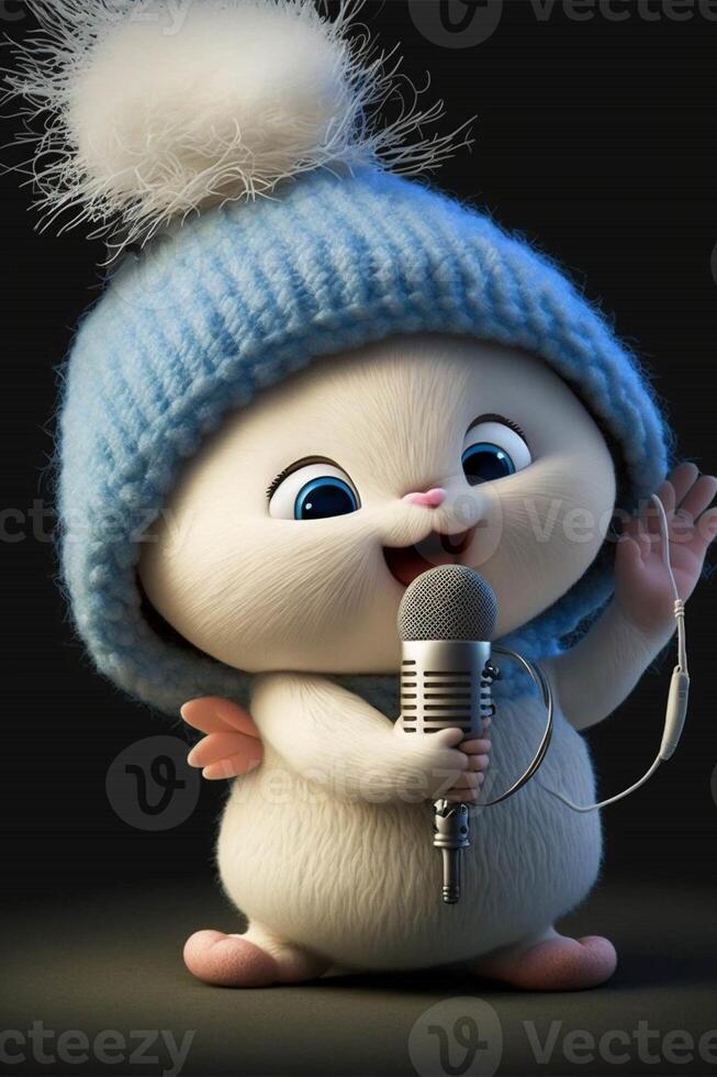 cartoon bunny singing into a microphone. . photo