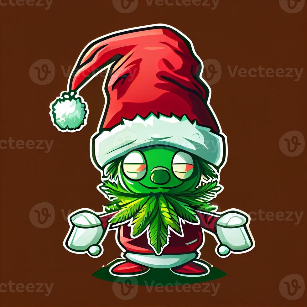 cartoon character wearing a santa hat and holding a christmas tree. . photo