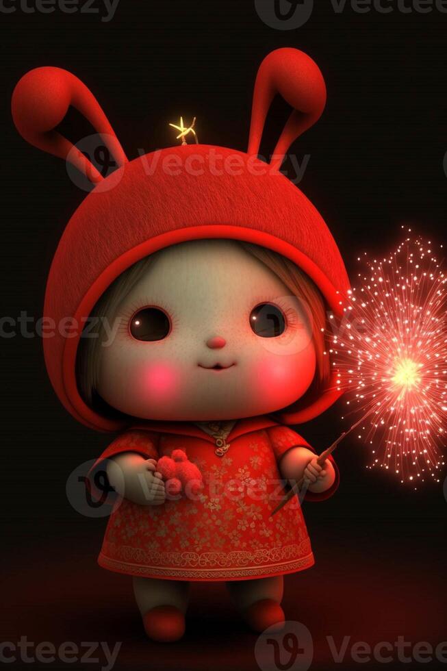 little girl in a red dress holding a sparkler. . photo