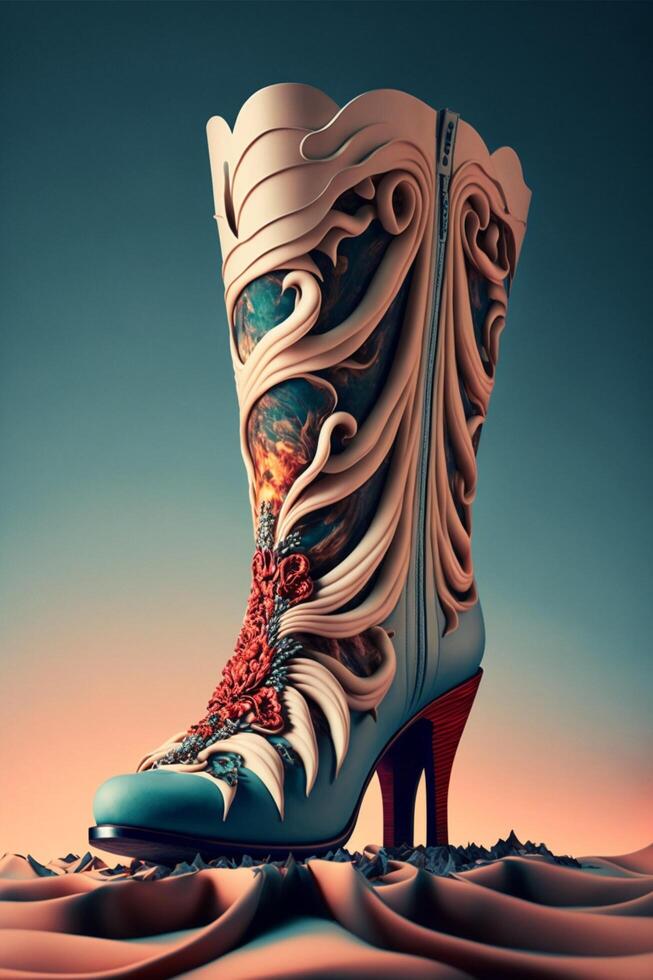 close up of a pair of high heeled boots. . photo