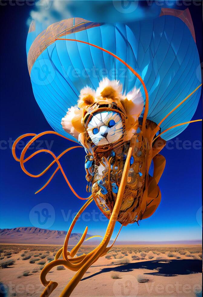 close up of a stuffed animal in a hot air balloon. . photo