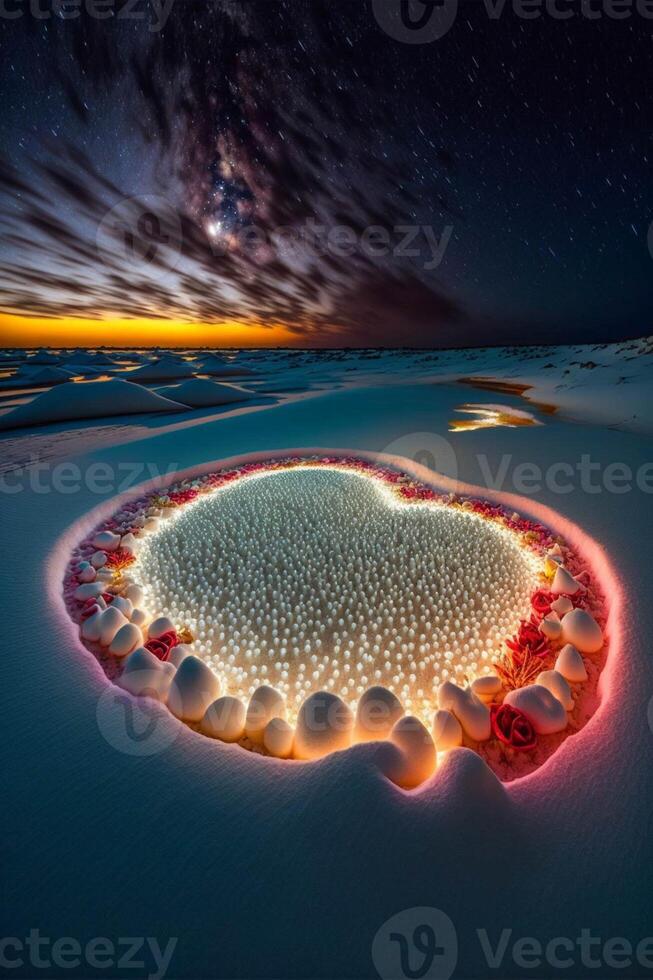 corazón conformado pedazo de coral en el medio de el océano. generativo ai. foto