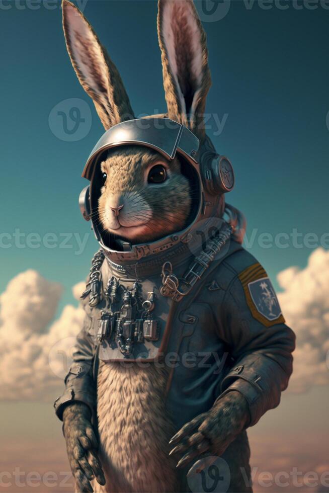 an image of a rabbit in a space suit. . photo