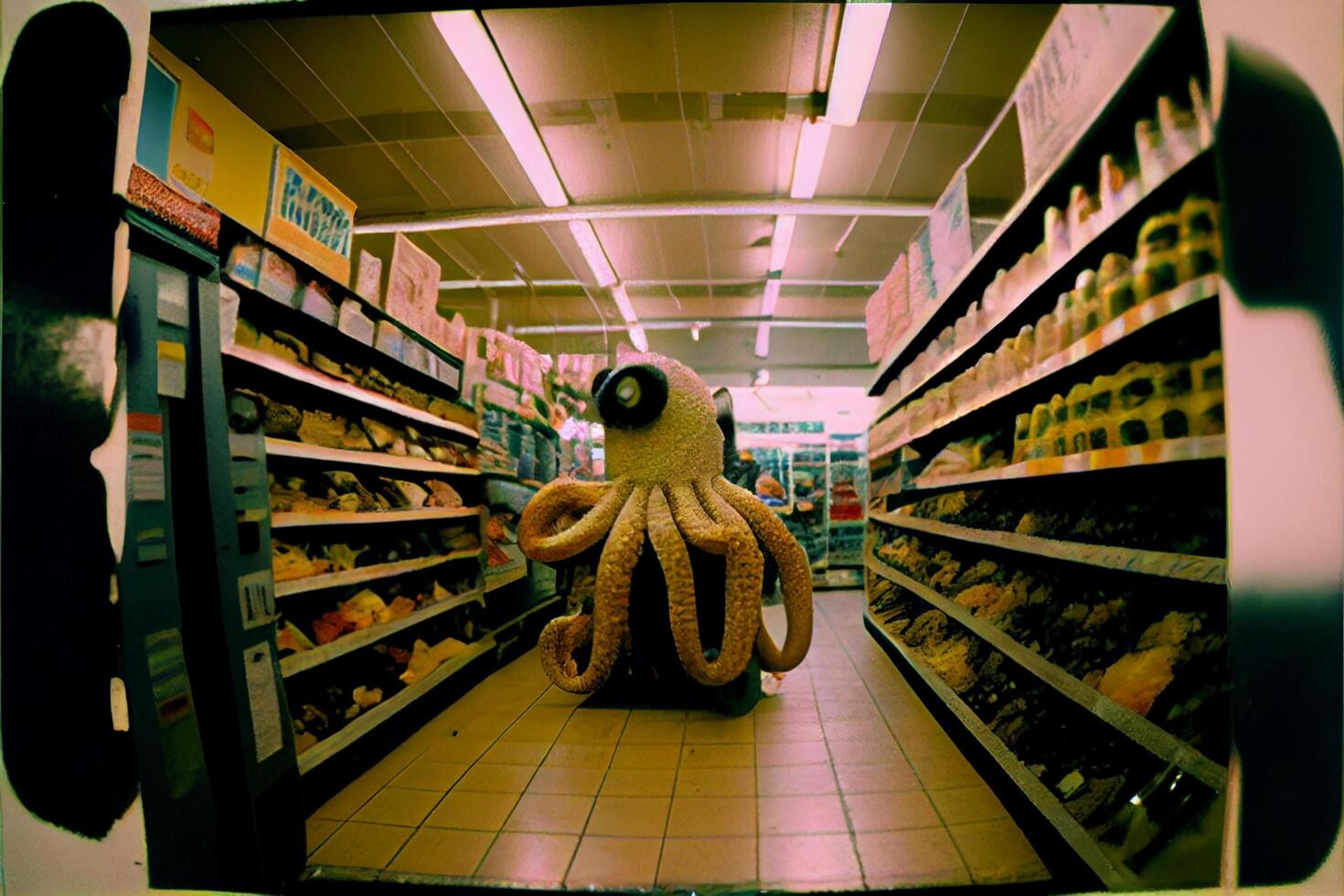 stuffed octopus sitting in the middle of a store aisle. . photo