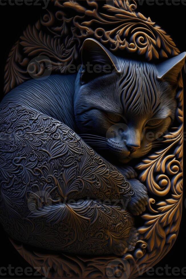 close up of a sculpture of a cat. . photo