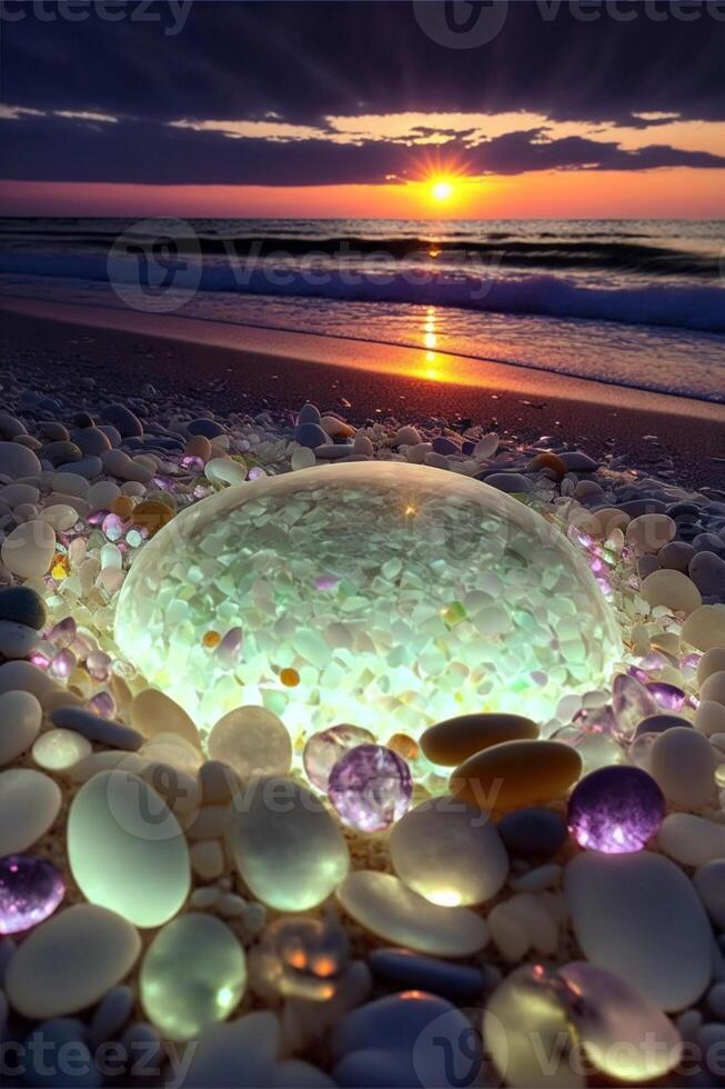 group of stones sitting on top of a beach next to the ocean. . photo