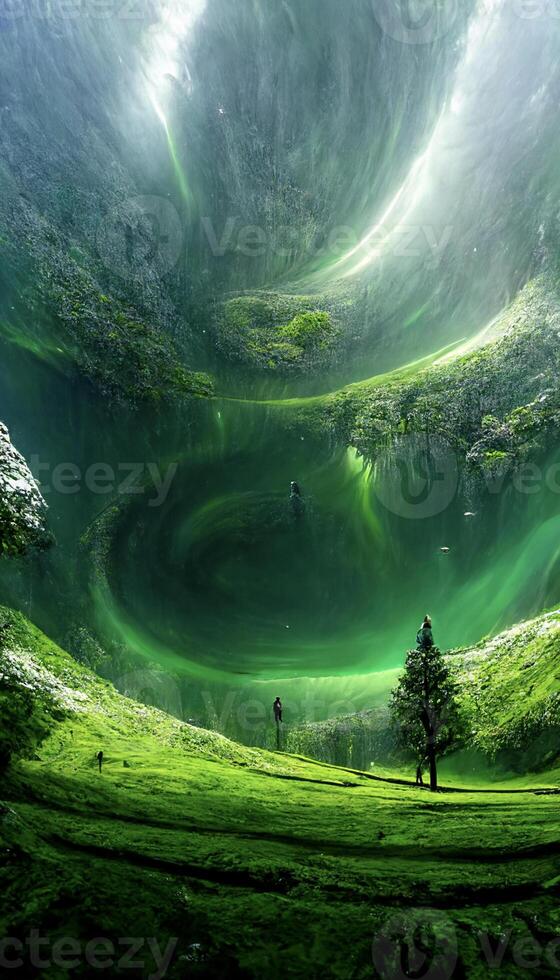 man standing on top of a lush green field. . photo