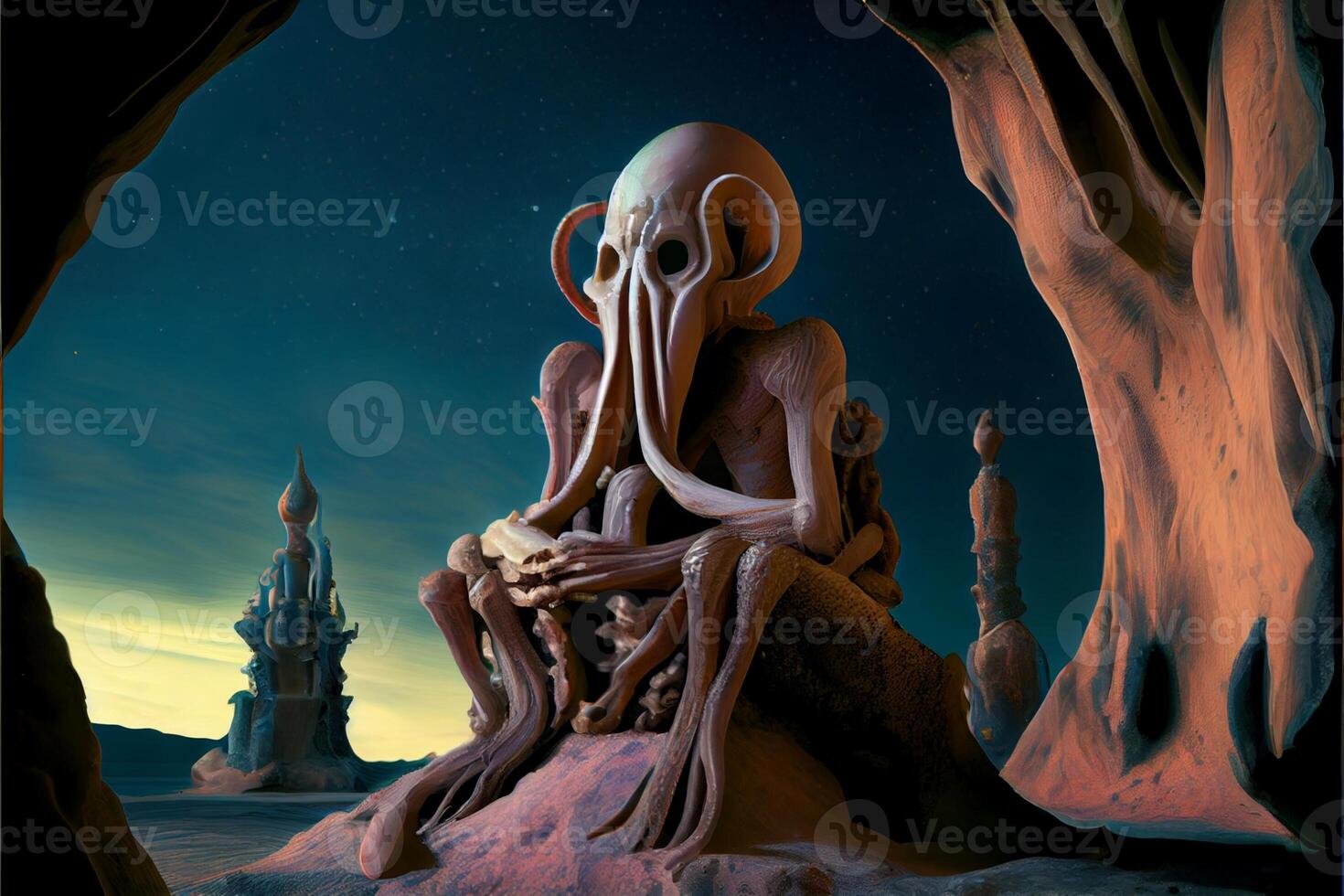 giant squid sitting on top of a rock. . photo