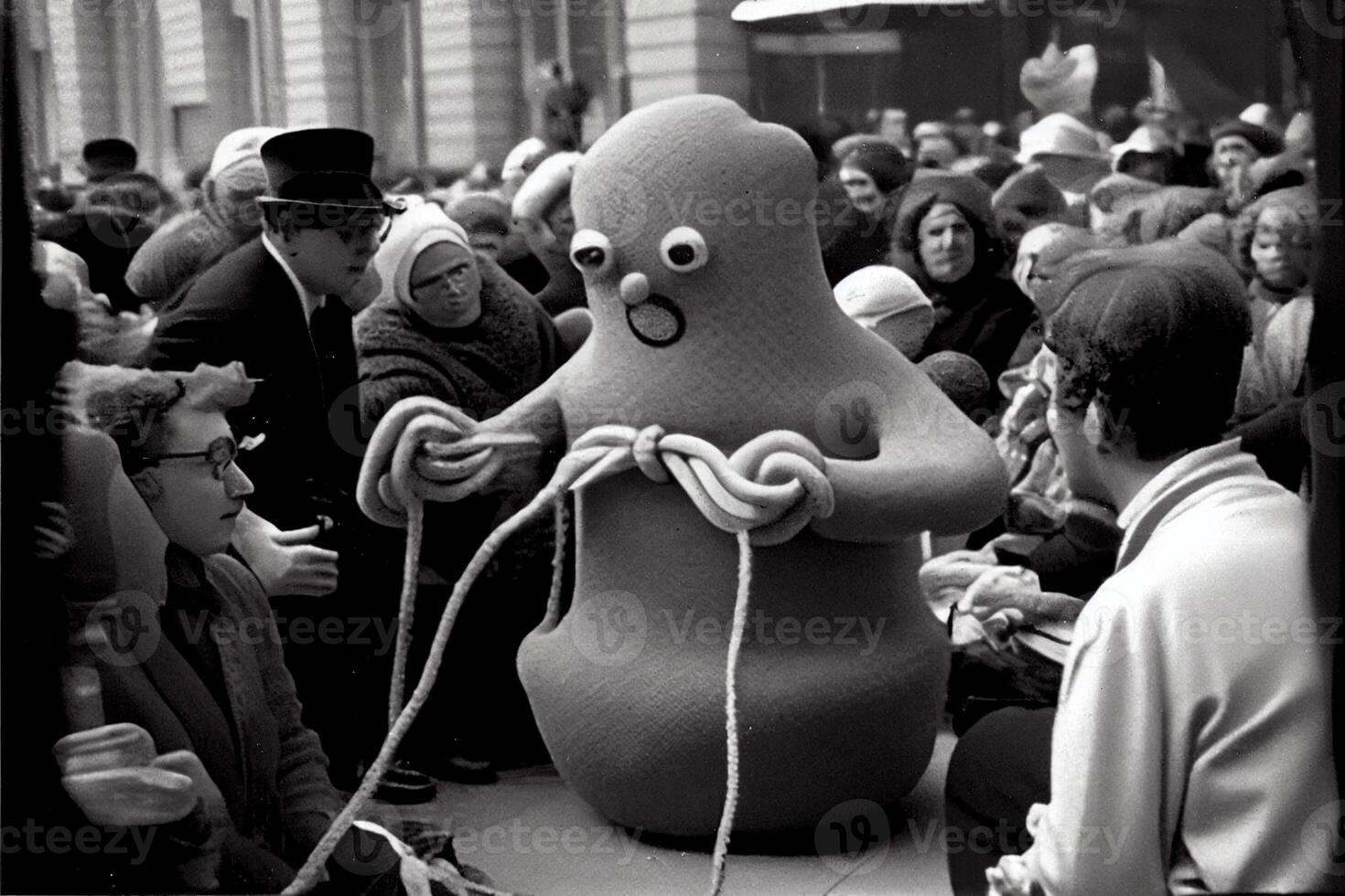 group of people standing around a giant stuffed octopus. . photo