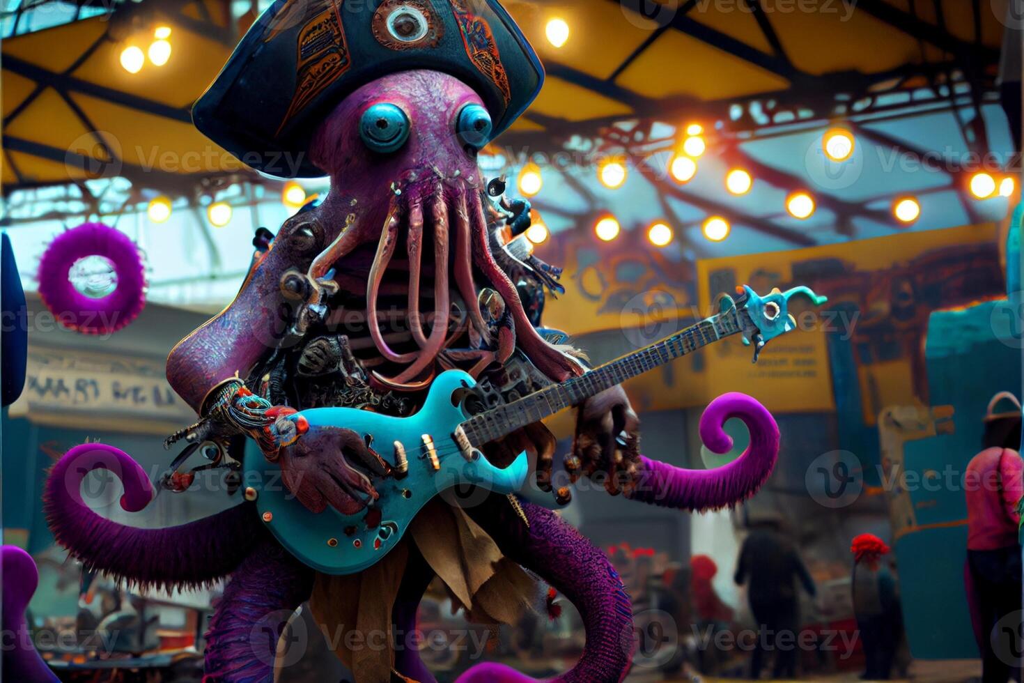 statue of an octopus playing a guitar. . photo