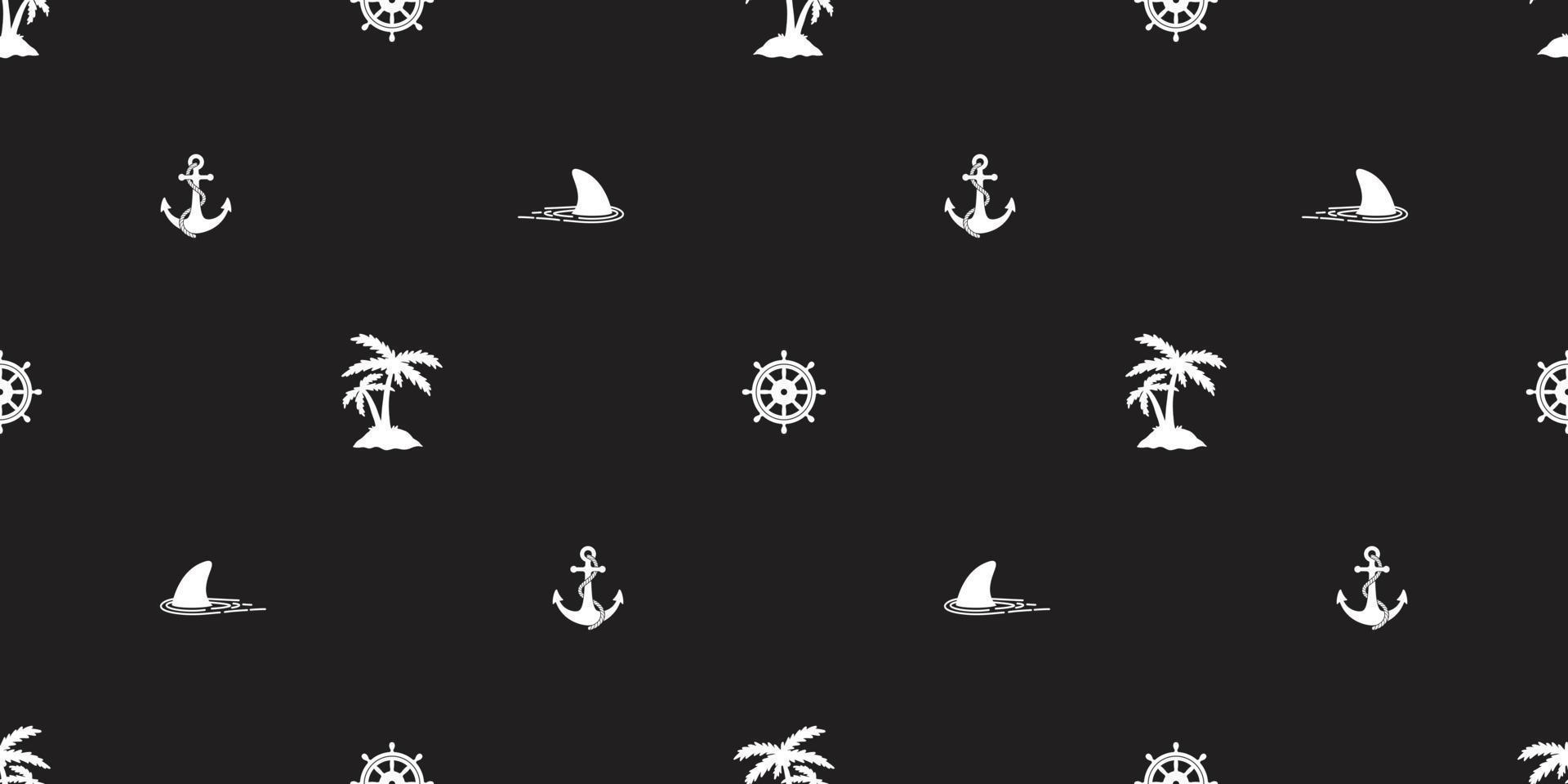 helm anchor shark seamless pattern vector coconut palm tree island nautical boat sea ocean isolated tropical background wallpaper