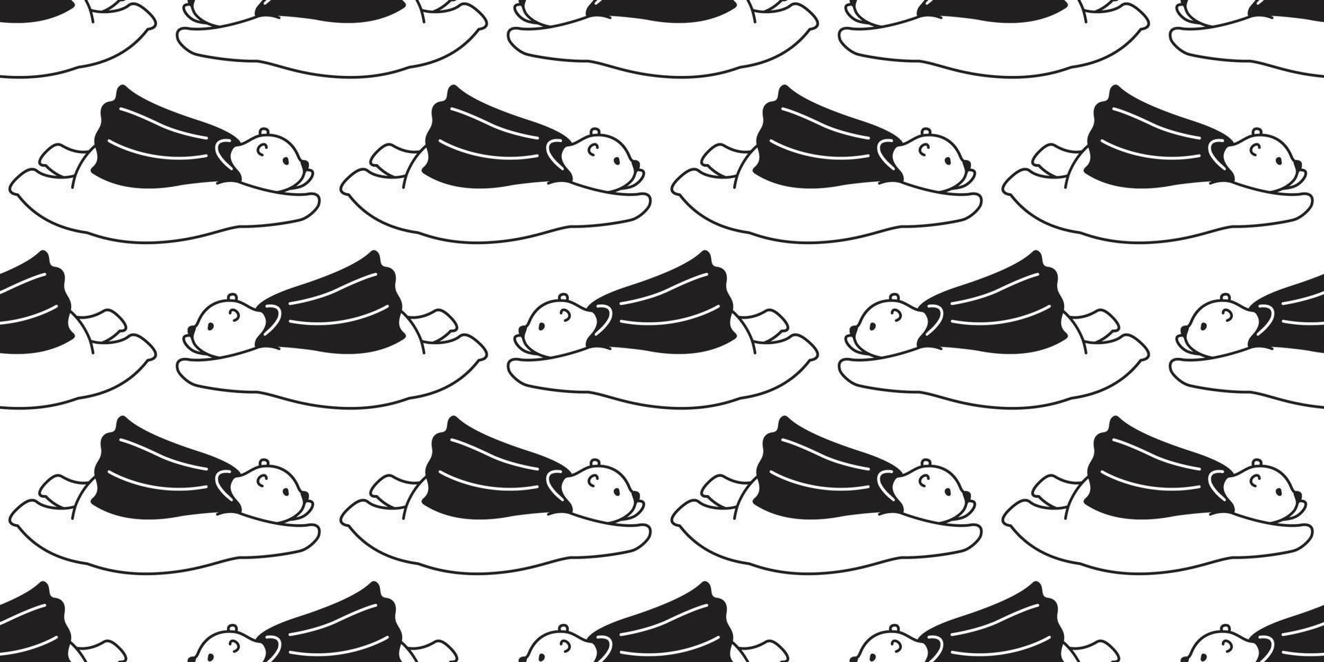 Bear seamless pattern vector polar bear panda flying capes isolated background wallpaper cartoon doodle