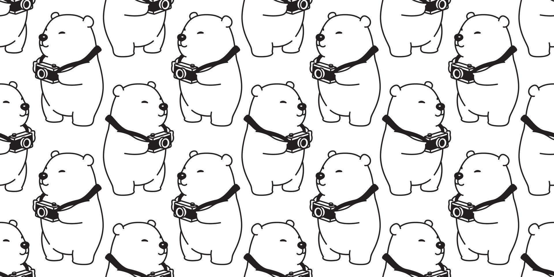 Bear seamless pattern vector polar bear isolated camera photographer wallpaper background illustration cartoon