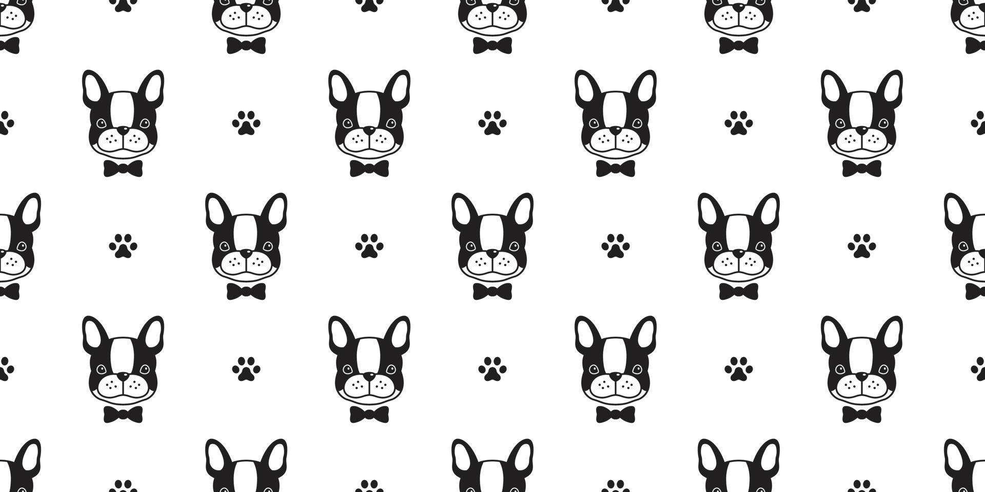 Dog seamless pattern french bulldog vector Bow tie paw isolated background wallpaper