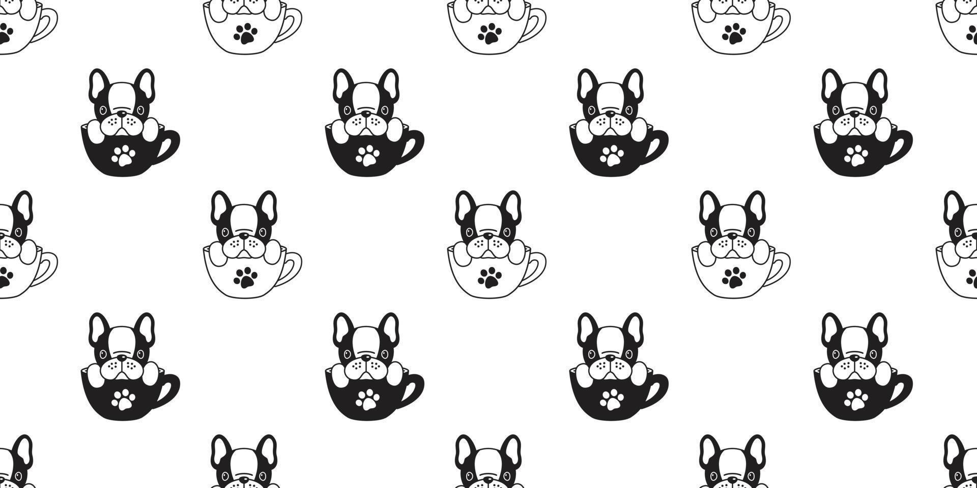 Dog seamless pattern french bulldog vector isolated cup paw puppy wallpaper background white