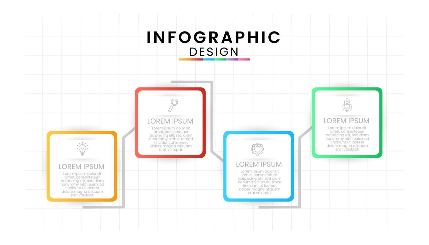 Business data process chart concept. Square infographic icons designed with 4 step for modern background vector