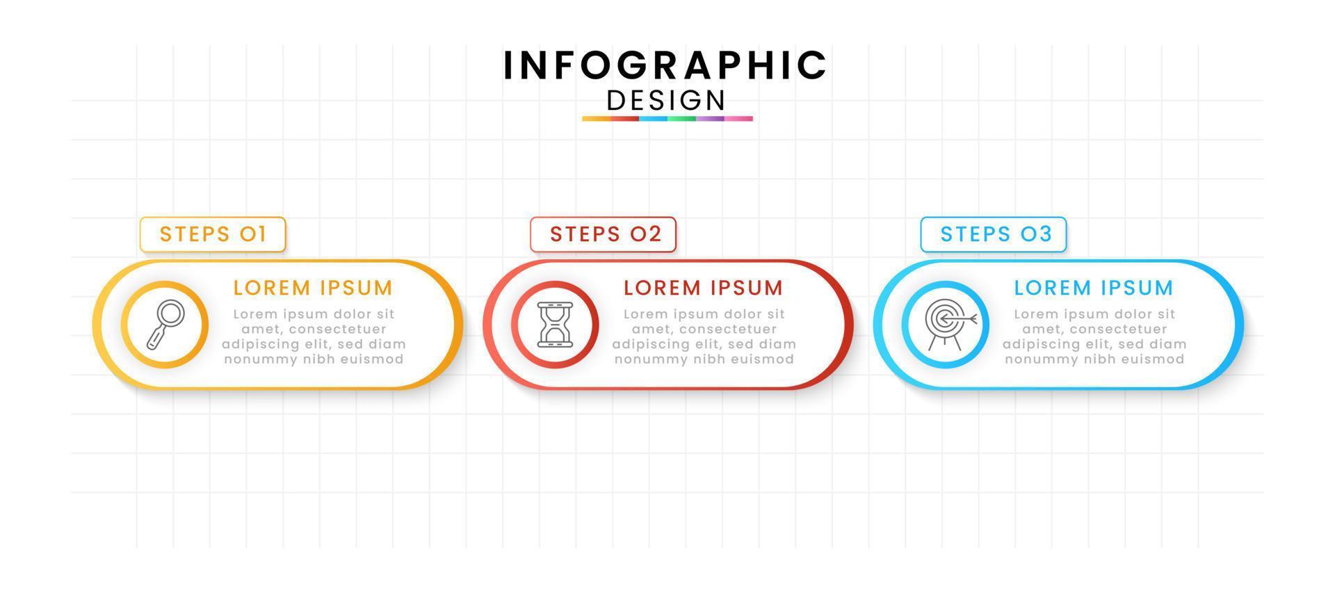 Vector Infographic design template modern timeline. 3 options or steps, Business project template for presentation and report