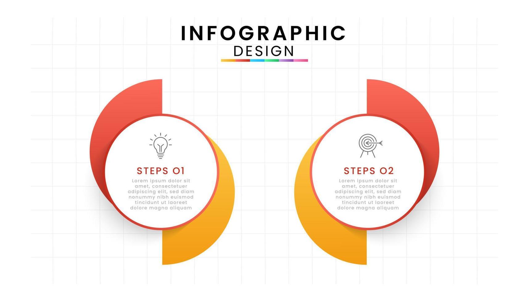 Vector Infographic design template modern timeline. 2 options or steps, Business project template for presentation and report.